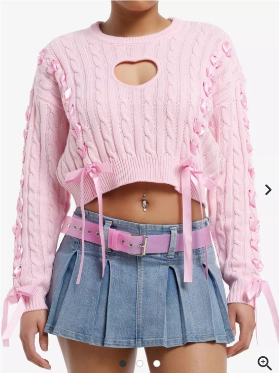 Hot Topic Sweaters - Sweet Society Hot Topic Pink Kawaii Lace Up Heart Cut Out Sweater Size XL